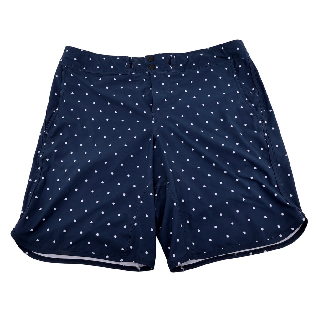 Lululemon Polka Dot Board Shorts Navy Blue Drawstring Swim Trunks Mens 36